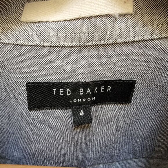 Ted Baker Mens Button-Up Shirt Gray Long Sleeve Oxford Style W/ Embroidered Logo - Picture 2 of 4